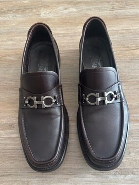 Salvatore Ferragamo David Hickory Brown Lug Sole Bit Loafer Sz 9